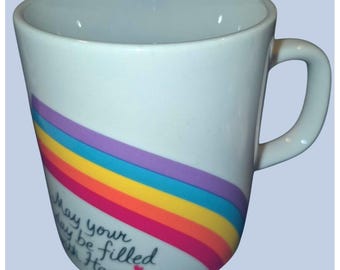 Taza de cerámica arcoíris "Que tu día esté lleno de felicidad" vintage