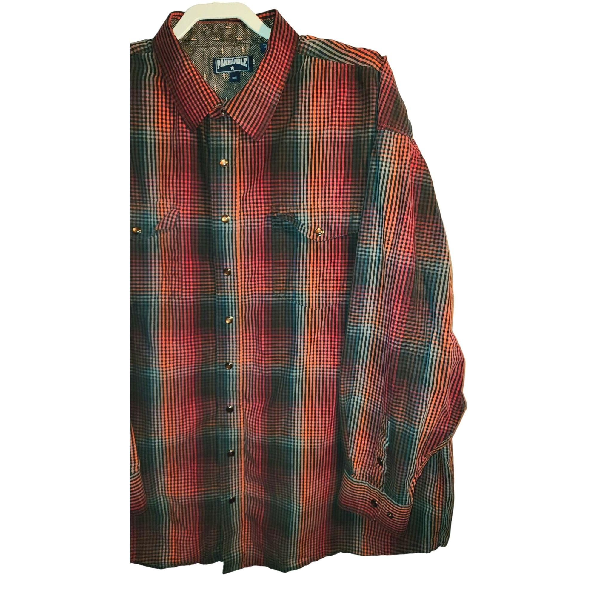 Panhandle 2xl Western Plaid Snap Button Long Sleeve Shirt