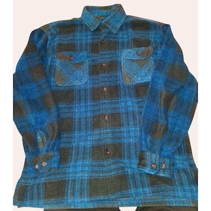 Basic Editions Blue Black Plaid Button-Down Fleece Jacket Flap Pockets Mens Large