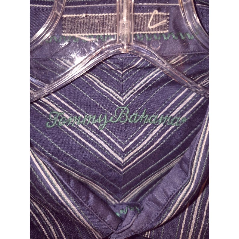 Tommy Bahama Mens Medium 100% Silk Navy Striped Button-Up Long Sleeve Shirt image 2