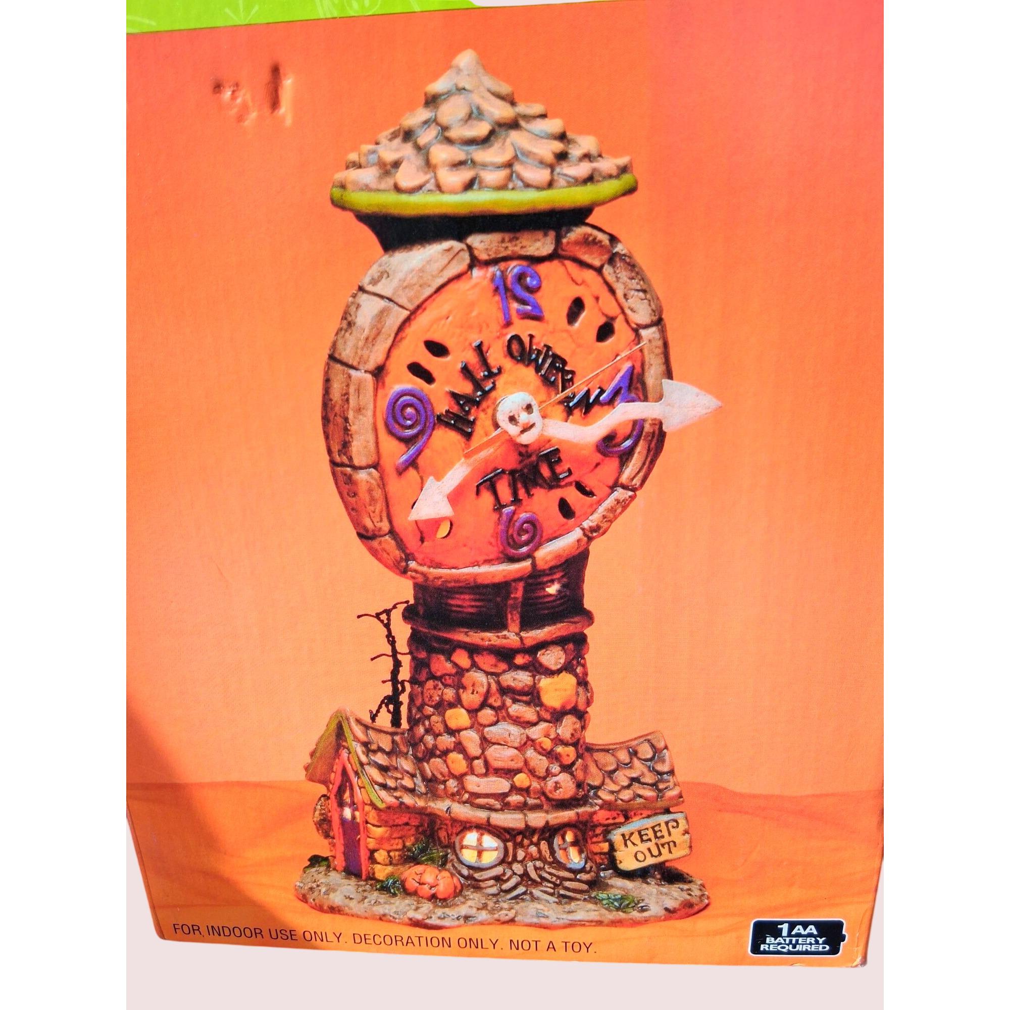 Lighted Porcelain Animated Clock Tower With Backward-moving Hands