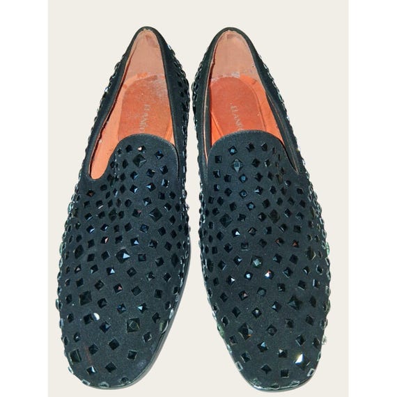 Elanroman Mens Black Rhinestone Studded Velvet Loafers 40/7  display picture 1