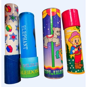 Vintage Colorful Childrens Kaleidoscopes Lot Of 4 With Fun Animal & Holiday Themed Designs