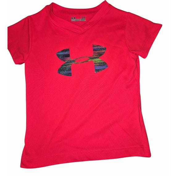 Under Armour Girls 4-Piece Set: Graphic Tees Red Gray  Multicolor Leggings  Nike Dri-Fit Blue/Pink Shorts For 2-3 Yrs View 4