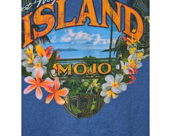 T-shirt graphique Get My Island Mojo, bleu Newport, grande taille, mélange de coton 52