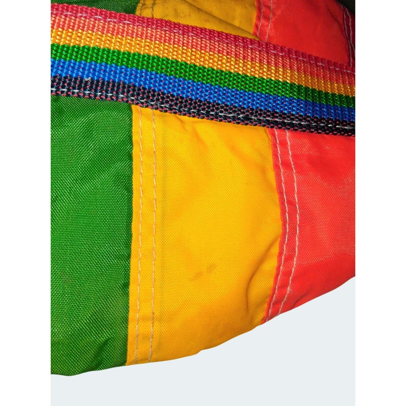 Vintage Rainbow Striped Drawstring Backpack Adjustable Straps Spacious Interior image 9