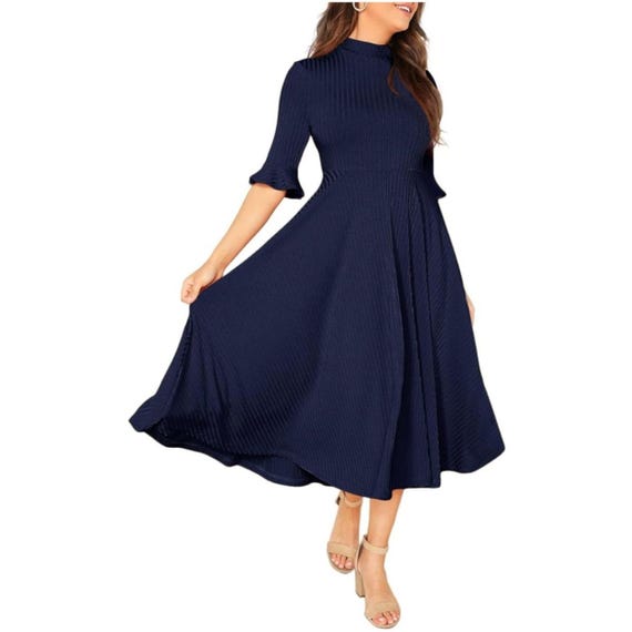 navy blue dress for baby girl ✨ Discover the art of modern sophistication with the embroidered John  Charles 66771 Navy/Oyster Dress., ✨ This sophisticated A-line midi dress  takes a classic silhouette and elevates it for the style main image 0