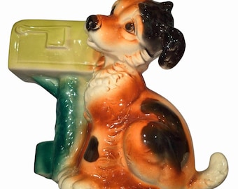 Chien en céramique avec jardinière/vase boîte aux lettres américaine, motif décoratif vintage peint à la main