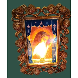 Vintage Virgin Mary LED Lighted Frame Kitschy Religious