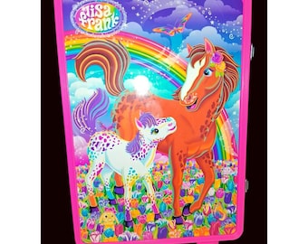 Valise à roulettes cheval arc-en-ciel Lisa Frank pour enfants avec poignées en plastique rose