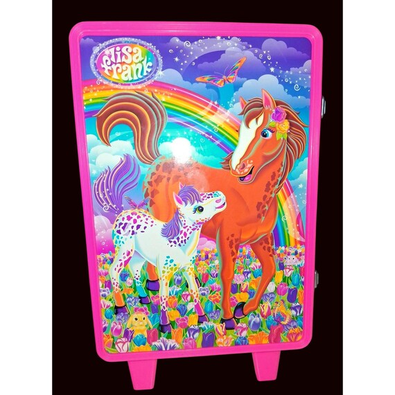 Lisa Frank Kids Rainbow Horse Rolling Suitcase With Handle Lockable Latches Pink Plastic
