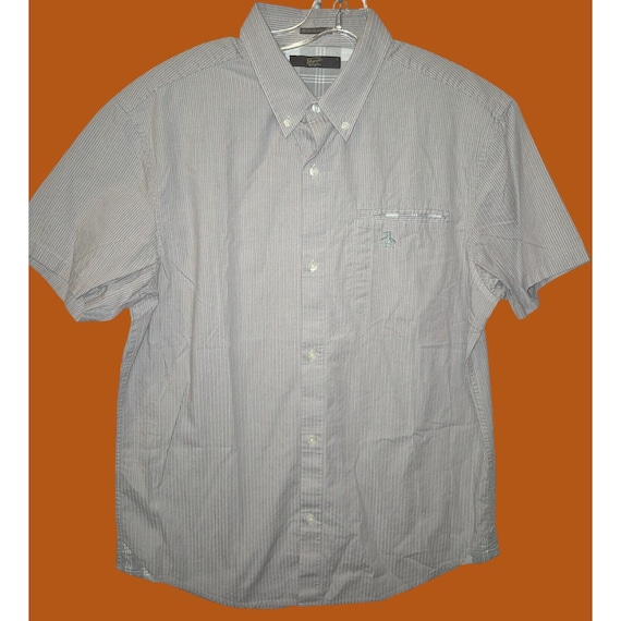 penguin heritage slim fit dress shirt Original Penguin Heritage Slim Fit Short Sleeve Striped Button-down Shirt L  Beige