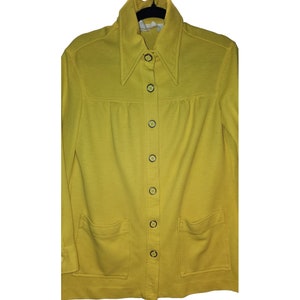 Vintage Mid Century Mod Womens Yellow XS Button Down Shirt Large Lapel SfPf Home •AP