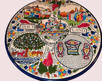 Holy Land Jerusalem Hand-Painted 10.5" Ceramic Wall Plate Featuring Nazareth & Bethlehem