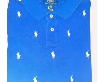 Polo Ralph Lauren Boys Large Royal Blue Polo Shirt With White Allover Logo 14/16