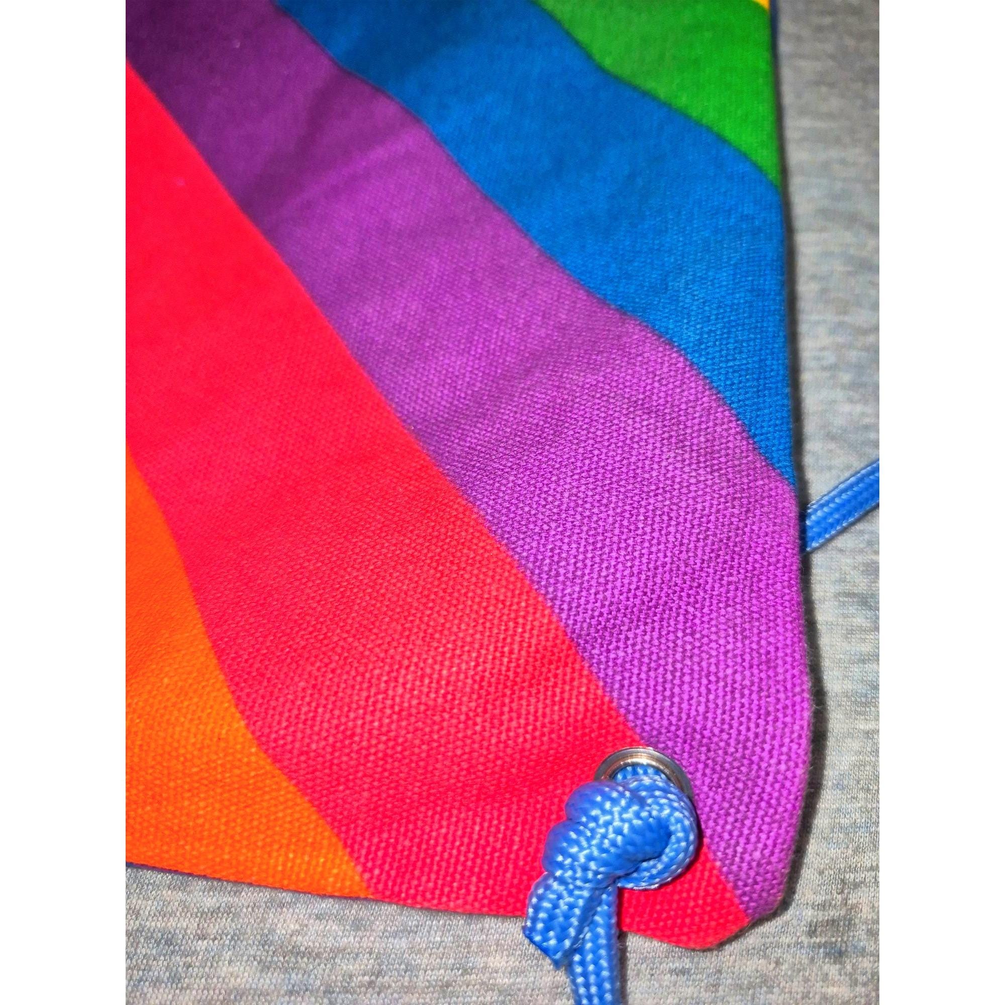 Rainbow Stripe Drawstring Backpack With Blue Inner Lining 