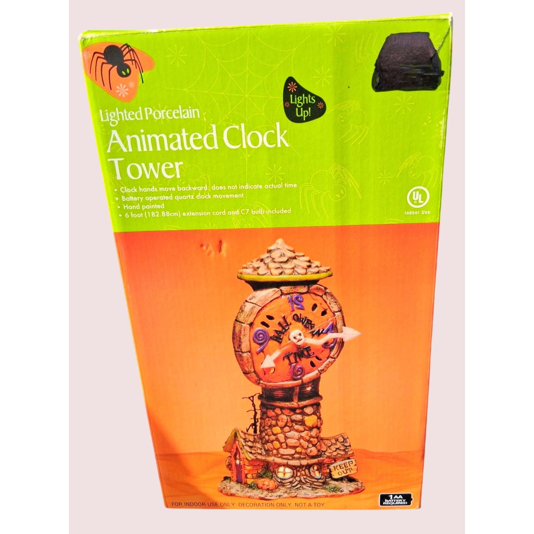 Lighted Porcelain Animated Clock Tower With Backward-moving Hands