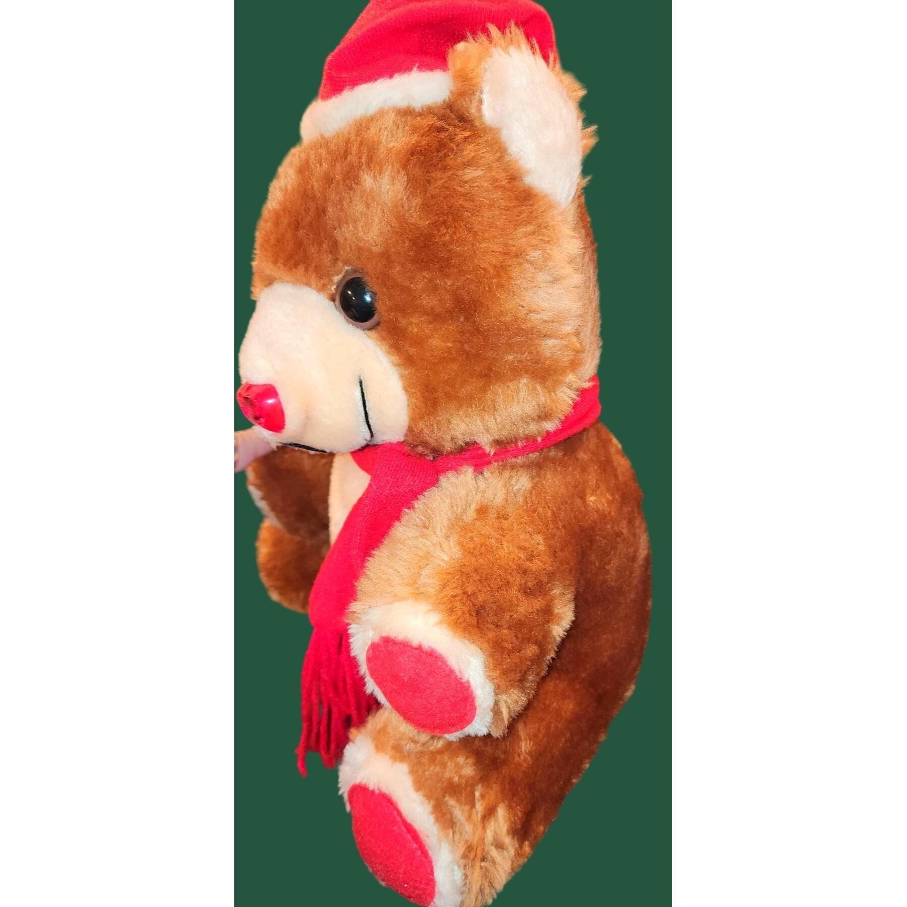 Vintage Christmas Teddy Bear Plush Toy Red Santa Hat & Scarf - Etsy