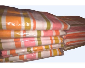 New Old Stock Vintage Mcm Kitch Sears Gala Stripe Perma-Prest Muslin Twin Flat Sheet