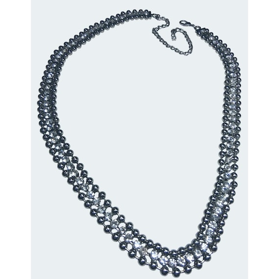 Rhinestone Silver-Tone Adjustable Layered Necklac… - image 1