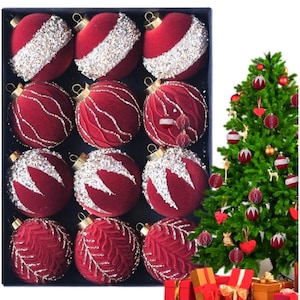 Set of 12 Christmas Tree Ball Ornaments Soft Velvet NEW