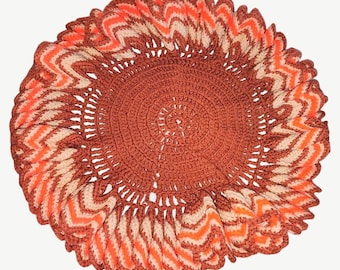 HUGE Vintage Handmade Crochet Doily Table Cover 21" Round Mod Kitsch