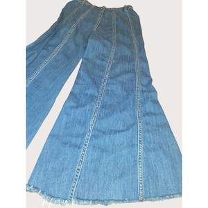 Free People Womens Wide-Leg Flare Bell Bottoms Jeans Size 0 Frayed Hem Blue Denim image 7