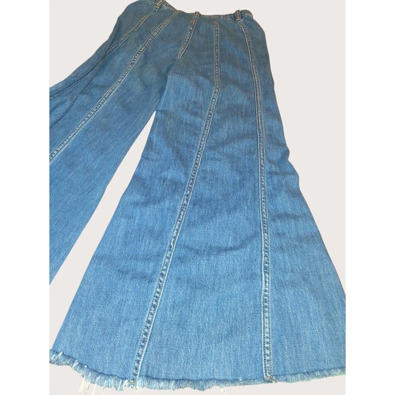 Free People Womens Wide-Leg Flare Bell Bottoms Jeans Size 0 Frayed Hem Blue Denim image 7