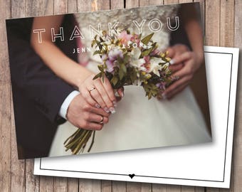 Personalized Wedding Photo Thank You Cards, 5x7 Flat Card with Envelopes