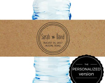 Personalized Kraft Wedding Water Bottle Labels - Rustic Vintage Design