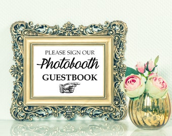 Please sign our photobooth guestbook sign - Wedding Reception Signage, Wedding Signs, Table Card, Modern, Calligraphy