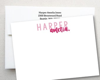 Baby Thank You Note Flat Card, Personalized Thank You With Baby Name, Envelope With Return Address, Baby Gift - FREE SHIPPING!