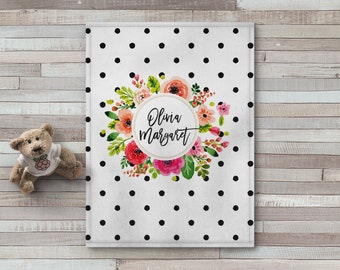 Personalized Baby Blanket, Floral Name Blanket, Minky, Fleece, Sherpa