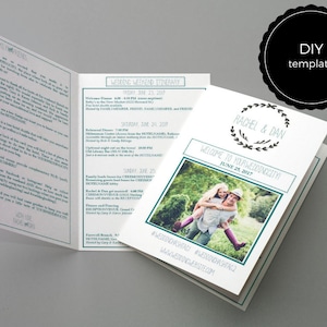 Wedding Weekend Itinerary DIY / Schedule Template with photo 8.5 x 11 half fold