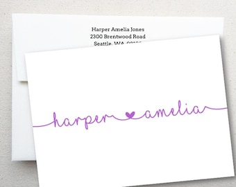 Baby Thank You Note Card, Personalized Baby Stationery, Folded Notecard, Envelope With Return Address - FREE SHIPPING!