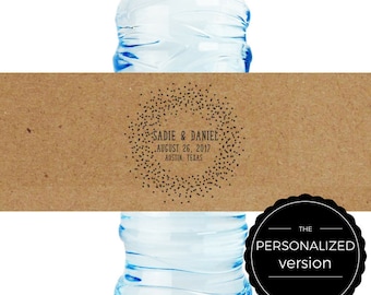 Personalized Kraft Wedding Water Bottle Labels – Rustic Vintage Style, Set of 25
