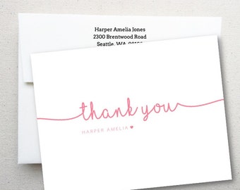 Baby Thank You Note Card, Personalized Baby Stationery, Folded Notecard, Envelope With Return Address - FREE SHIPPING!