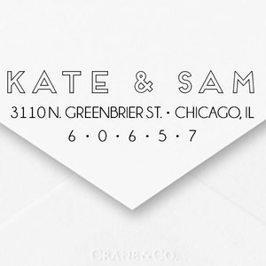 Selbst Farbwerk Adresse Stempel, Hochzeit-Adress-Stempel, Verlobungsgeschenk, Housewarminggeschenk, Dankeschön-Karten, Vornamen, 5 Druckfarben