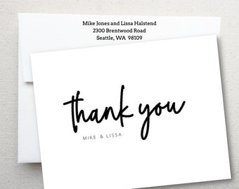 Personalized Wedding Engagement Thank You Note Card, Thank You With Couples' Names, Envelope With Return Address - FREE SHIPPING!