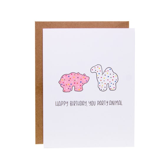 Funny Birthday Card | Unique Birthday Card | Animal Cookies, Party Animal Card