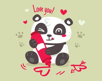 Panda Love Valentine's Day clipart, Valentine's Day card design illustration  panda clipart