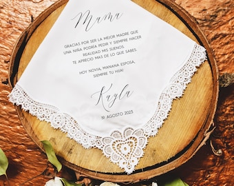 Spanish Mother of the Bride Gift, Spanish Wedding Gift for Mom, Personalized Wedding Handkerchief, Pañuelo de Boda Para la Madre de la Novia