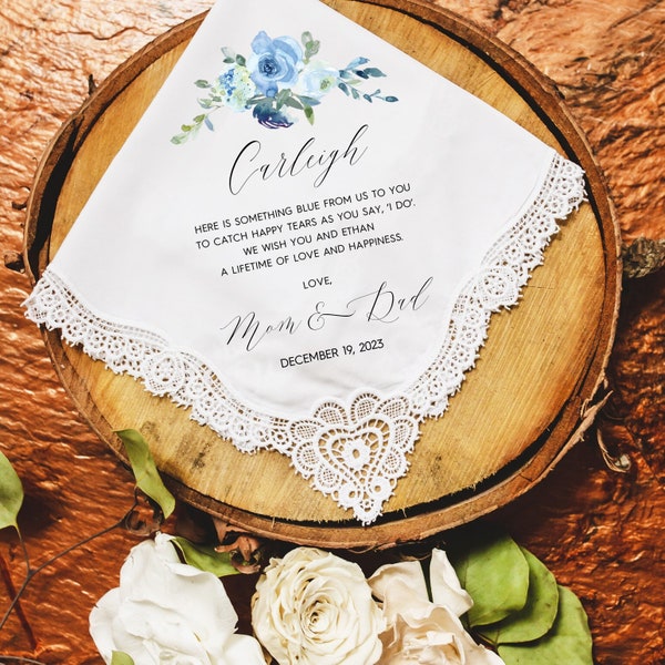 Quelque chose de bleu pour la mariée, cadeau personnalisé de mouchoir de mariage pour la mariée, quelque chose de bleu cadeau pour une douche nuptiale, cadeau pour la future mariée