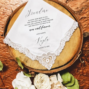 Grandma Wedding Gift, Grandmother of the Bride Gift, Grandmother of the Groom Gift, Wedding Handkerchief Gift for Grandma, Personalized-GMSE