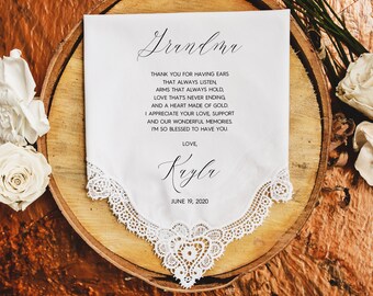 Embroidered Wedding Handkerchief Monogrammed poem Sister in Law FREE matching gift envelope BRIDE heirloom shells personalized hankie gift e