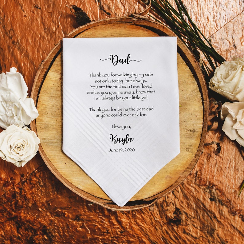 Father of the Bride handkerchief from the Bride, wedding handkerchief from daughter,printed, Father of bride gift from bride, dad gift image 1