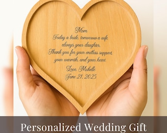 Mother of Bride Gift, Father of Bride Gift, Gift from Bride, Personalized Heart Wood Tray Gift, Mother of the Bride, Gift from Daughter