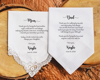 Mother of the Bride Gift & Father of the Bride Gift from the Bride, Mother of Bride Gift, wedding handkerchief from daughter - POB-POG