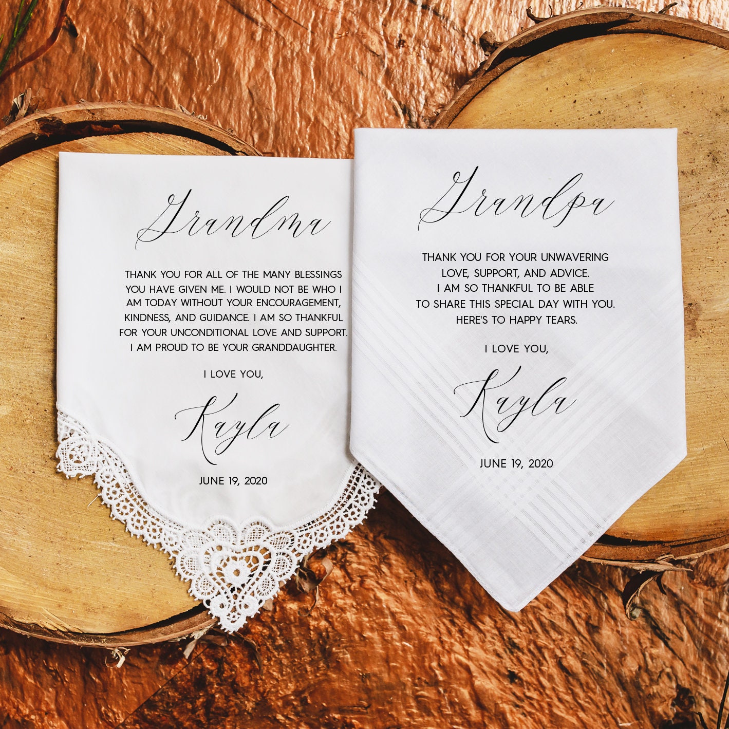 Grandparents of the Bride Gifts from the Bride, Grandmother wedding handkerchief & Grandfather wedding handkerchief from the bride - GOB2-N