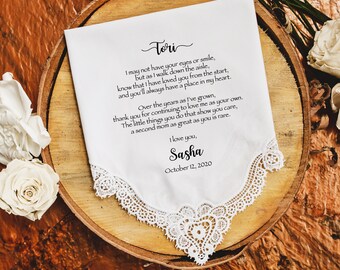 Stepmother wedding handkerchief from the bride, second mom, stepmom gift, printed, Stepmom personalized wedding gift - SM2